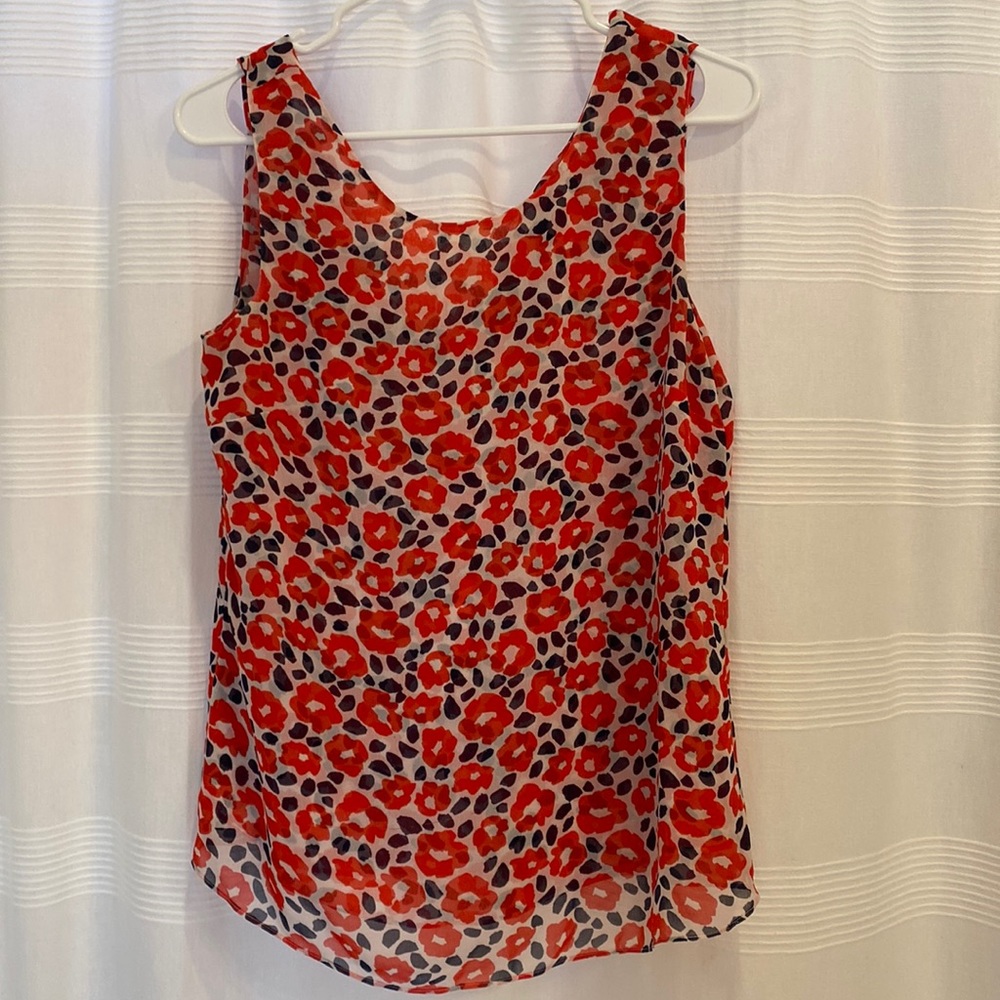 Floral sleeveless red blouse - business casual